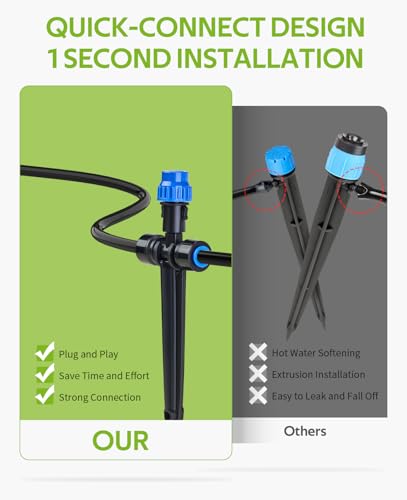 HIRALIY 59FT Drip Irrigation Kit, Quick-Connect Garden Watering System | with 15 Adjustable Misting Nozzles and 1/4 in Tubing for Greenhouse, Hanging Plants, Raised Beds & Patio Containers - size: 59 feet