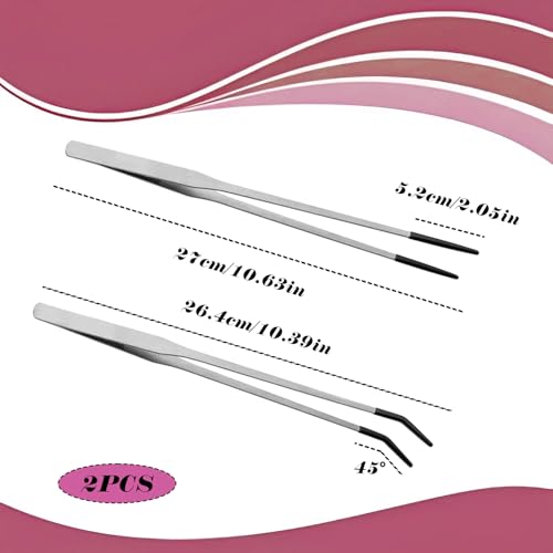 Reptile Feeding Forceps, 2 Pieces with Rubber Tips, 10.6-Inch Straight and Curved Tweezers, Aquarium Supplies, Silver - color: Silver