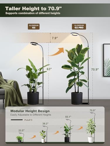 Tall Plant Grow Light for Indoor Plants, Full Spectrum Plant Light | 24W LED Grow Lamp with Single Heads, 23.5-71" Adjustable Height, 3/9/12/16H Timer, 6-Level Dimming for Large Houseplants - color: Black