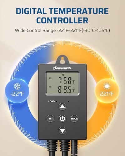 DEWENWILS Digital Temperature Controller Thermostat Outlet with Heating & Cooling Mode for Cooling Fans and Heater Chest Freezer, Home Brewing, Green House, Reptiles, -22°-221°F, 120V/10A/1200W