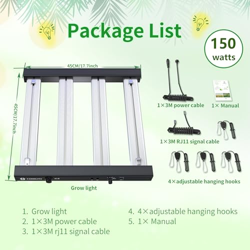 Grow Light FARMLITE Grow Lights for Indoor Plants Full Spectrum LED Growing Light Plant Hanging Growing Bar Lamps Seedling Daisy Chain Dimmable Board 2x2ft Coverage (150, Watts)