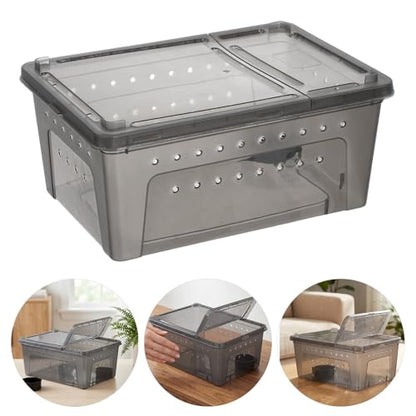 Kisangel Reptile Feeding Box, Plastic Cricket Keeper Container with Adjustable Environment Settings and Versatile Habitat Design, Small Reptile Carrier for Lizards and Insects