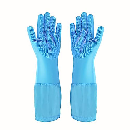 Pet Grooming Gloves Pet Hair Remover Cat, Dog Washing Gloves Silicone Heat Resistant Cleaning Gloves with High-Density Teeth Grooming Gloves for Dogs, Cats, Horses, Rabbits (1 Pair - Blue) - color: 1 Pair - Blue