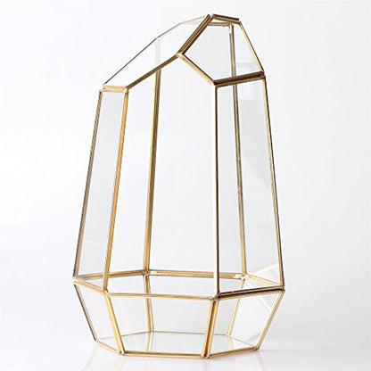 NCYP NO Door Gold Geometric Glass Terrarium for Succulent Air Plants | Irregular Terrarium Planter - Home Fairy Garden Small Decorative Display, Centerpiece - 6.5x5.7x9.8 Inches (No Plants)