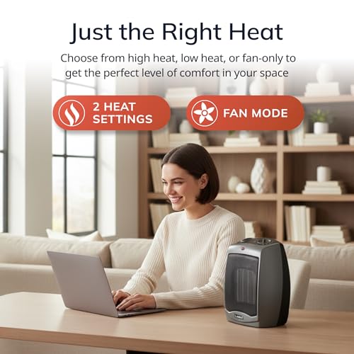Lasko Portable Indoor Ceramic Space Heater - 9” - 754201 - Dark Gray | Electric, Tip-Over Safety Switch, Overheat Protection, Thermostat, 2 Heat Settings, 2 Speeds, Safe for Home, 1500W - size: 9.2 Inches - With Tip-Over Switch