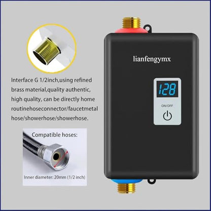 3000W Tankless Water Heater 110V, Electric Instant Hot Water Heater Under Sink, Vertical Mount Only with 304 Stainless Steel Fittings - color: Black
