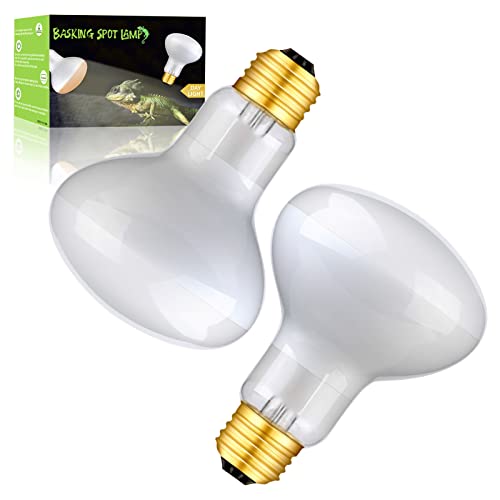 2 Pack 75W Reptile UVA Infrared Basking Spot Lamp, Sun Glow Daylight Heat Bulb, Soft White Glass Light for Reptile & Amphibian, Bearded Dragon, Lizard, Tortoise, Hedgehogs