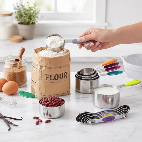 measuring cups and magnetic measuring spoons set, stainless steel measuring cups, 6 double-sided stainless steel measuring spoons & 1 leveler (12)