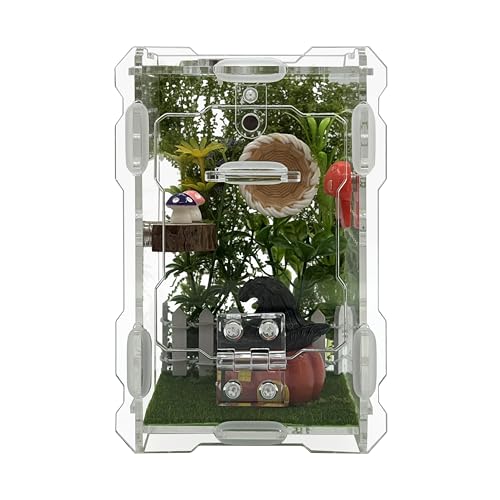 Jumping Spider Enclosure Kit - Acrylic Habitat with Magnetic Lock & Feeding Port - 5.1x3.1x3.1 inch Ventilated Terrarium for Small Pets, Jumping Spiders, Tarantula Slings, Beetles