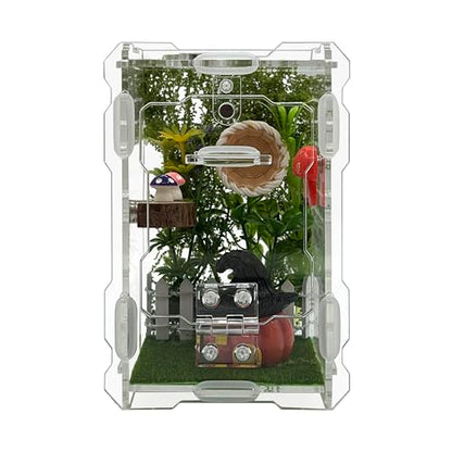 Jumping Spider Enclosure Kit - Acrylic Habitat with Magnetic Lock & Feeding Port - 5.1x3.1x3.1 inch Ventilated Terrarium for Small Pets, Jumping Spiders, Tarantula Slings, Beetles