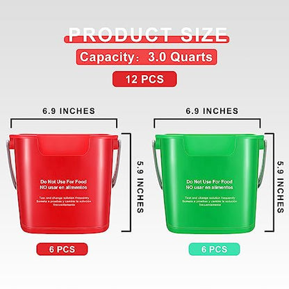 Lallisa 12 Pcs 3 Quart Cleaning Bucket Small Sanitizing Square Bucket Detergent Pail for Home Office Commercial Restaurant Kitchen Bathroom School (Red Green) - color: Red Green