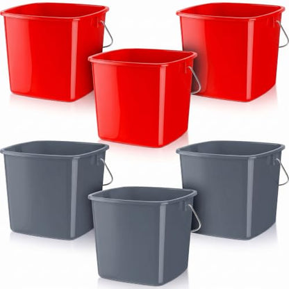 Zhehao 6 Pcs 3 Quart Bucket for Cleaning Small Sanitizer Bucket for Restaurant Square Plastic Pail with Handles for Home, Offices, Commercial Use, Food Service(Red,Gray) - color: Red,gray