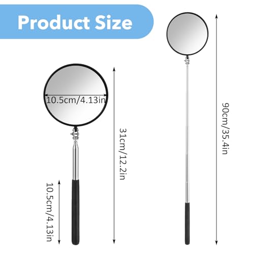 Telescoping Inspection Mirror, 360 Rotation Flexible Telescoping Circular Mirror Round Inspection Mirrors with Retractable Handle Telescopin Mirrors for Vehicle Condition(Dia-4 Inch)