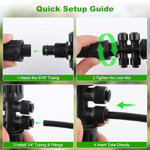 50FT 5/16" Drip Irrigation Tubing and 4 Packs 4-Way Quick Coupler, Push-to-Connect Fittings- DIY Garden Irrigation System, Misting, or Blank Distribution Tubing for Any Gardening Project - size: 50FT