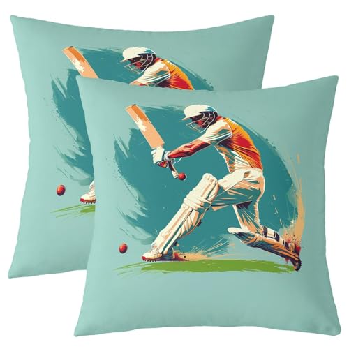 Erosebridal Cricket Keeper Throw Pillow Covers Sports Cricket Cushion Covers 20X20 Set of 2,Teal Ball Games Cushion Cases Sport Competition Decorative Pillowcases - color: Teal Green White, size: 20" x 20" (Pack of 2)