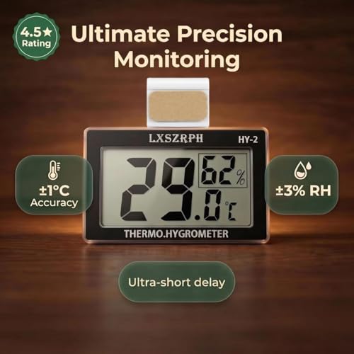 2packs Accurate Reptile Thermometer Hygrometer, Self‑Adhesive Digital Temperature Humidity Meter with ℃/℉ Switch, Mini LCD Gauge for Terrarium Vivarium Bearded Dragon Tank Accessories (2packs)