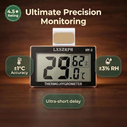 2packs Accurate Reptile Thermometer Hygrometer, Self‑Adhesive Digital Temperature Humidity Meter with ℃/℉ Switch, Mini LCD Gauge for Terrarium Vivarium Bearded Dragon Tank Accessories (2packs)