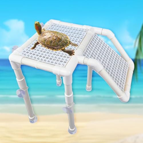 StellarOcean Turtle Tank Accessories, Large Turtle Basking Platform for Aquatic Turtles, Aquarium Dock red Ear Tortuga ramps - color: White, size: 10