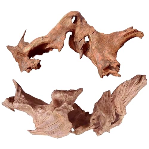 Jorewood Natural Large Aquarium Driftwood for Fish Tanks & Reptile Terrariums – Safe Fish Tank Decorations, Unique Twisted Branches 2-Piece 14-18 Inch Low Tannin, Easy to Sink - size: Large Mopani Driftwood 14 to 18 Inch (Pack of 2)