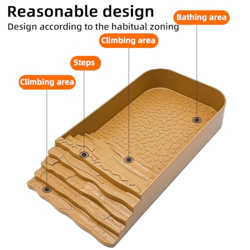 7 PCS Reptile Water Dish Bathing Pool Tortoise Habitat Accessories | plastic,water proof,multi-function,with climbing ramp food dishes reptile plants tweezer,for turtle gecko snake frog - color: faint yellow
