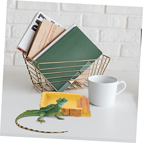 Resin Feeding Dish for Reptile Terrarium Decorative Water Basin for Tortoise Habitat Includes PET Food Feeder and Water Storage Container