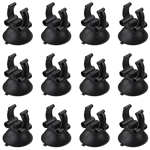 Pawfly 12 Pack Aquarium Heater Suction Cups Suckers with 0.95 Inch Clips Black Standard Heating Rod Holders Clamps for Fish Tanks (Not for Airline Tubing), 1.3 Inch