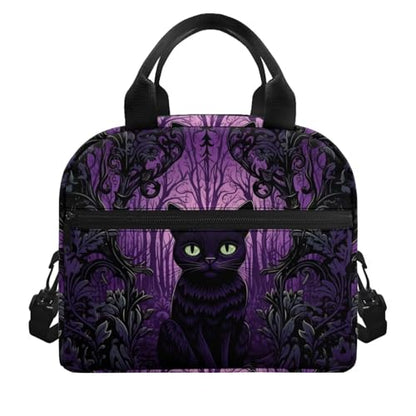 Black Cat Lunch Bag for Kids Girl 4-6 6-8 8-10 Insulated Lunch Box Reusable Lunch Cooler Bags Lunch Tote Handbag Meal Prep Organizer Work School Travel Picnic, Halloween Gifts - color: Black Cat