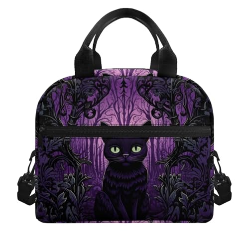 Black Cat Lunch Bag for Kids Girl 4-6 6-8 8-10 Insulated Lunch Box Reusable Lunch Cooler Bags Lunch Tote Handbag Meal Prep Organizer Work School Travel Picnic, Halloween Gifts - color: Black Cat