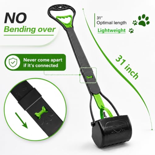 31inch Large Pooper Scooper for Dogs with Long Handle, Sturdy & Durable, Not Easy to Break, Lightweight & Easy to Use, Easy to Pick Up from Grass and Gravel | Less Bend Down, One-hand Operate Pick up for all Surface, Heavy Duty Poop Scooper for Large Medi