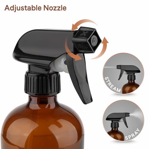 GLING 16 oz 2 Pack Amber Glass Spray Bottles, Refillable Empty Dark Glass Spray Bottle Great for Cleaning Solutions, Essential Oils, Hair, and Plants, Adjustable Nozzle for squirting and Mist