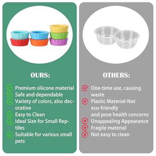 9Pcs Silicone Reptile Feeding Dish Set, Colorful Small Animal Bowls with 2 Silicone Spoon for Reptile Tanks, Practical Crested Gecko Tank Accessories for Small Pet
