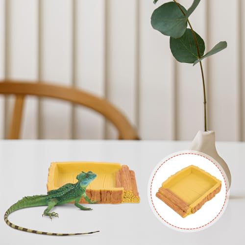 Tortoise Water Bowl Reptile Feeding Dish Food Storage Container Yellow Wood Grain Plastic Basin for Turtle Habitat and Reptile Terrarium Accessories