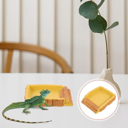 Tortoise Water Bowl Reptile Feeding Dish Food Storage Container Yellow Wood Grain Plastic Basin for Turtle Habitat and Reptile Terrarium Accessories