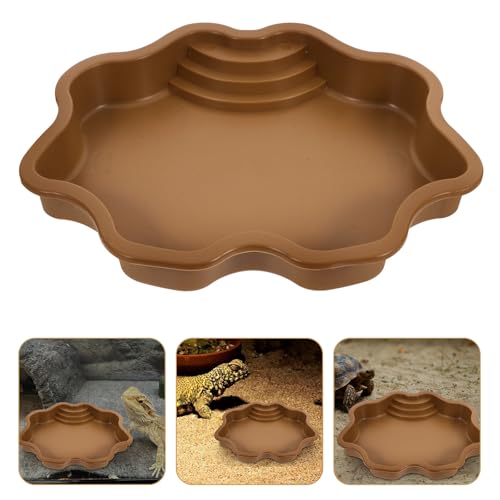 GLEAVI Reptile Bathing Pool Aquatic Water Dish Large Capacity Terrarium Water Bowl for Soaking and Feeding Brownish Yellow with Textured Surface Suitable for Turtles Lizards
