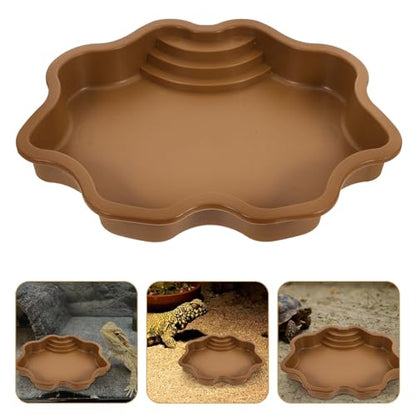 GLEAVI Reptile Bathing Pool Aquatic Water Dish Large Capacity Terrarium Water Bowl for Soaking and Feeding Brownish Yellow with Textured Surface Suitable for Turtles Lizards
