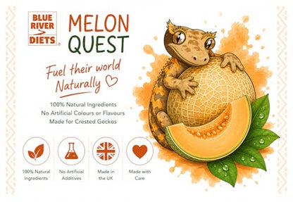 Blue River Diets Complete Crested Gecko Food for Crested Geckos | All-Natural Gecko Food Made in the UK | 2.10oz Melon Quest | 69% Real Fruit