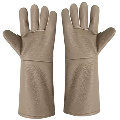 Animal Handling Gloves 36cm/14.17inReinforced Leather Gloves For Dog Training,Cat,Falcon,Reptile,Welding-Gloves - color: Brown