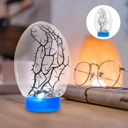 Closed Aquatic Ecosystem Mini Fish Tank with LED Light, Blue Base, Spherical Desktop Aquarium for Home Decor and Plant Terrarium