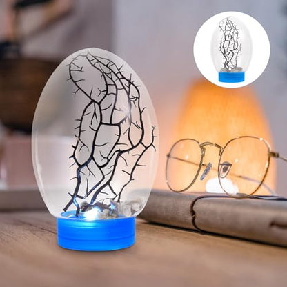 Closed Aquatic Ecosystem Mini Fish Tank with LED Light, Blue Base, Spherical Desktop Aquarium for Home Decor and Plant Terrarium