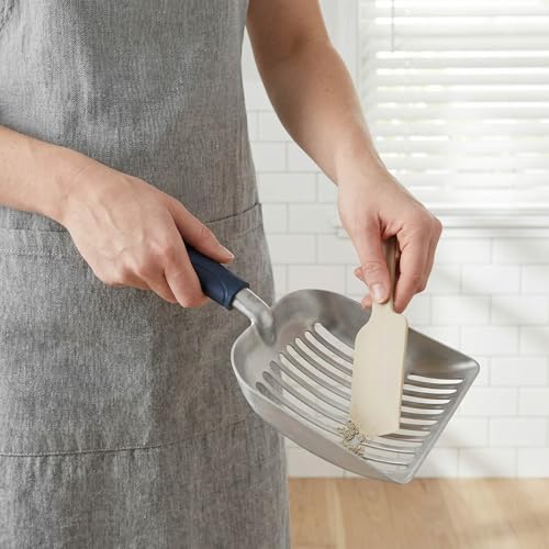 Cat Litter Scoop, Kitty Metal Scooper, Aluminum Alloy Sifter, Kitten Pooper Lifter, Deep Shovel, Long Handle, Poop Sifting, Durable, Heavy Duty, for Litter Box - color: Flat Aluminum-Blue Handle, size: Small