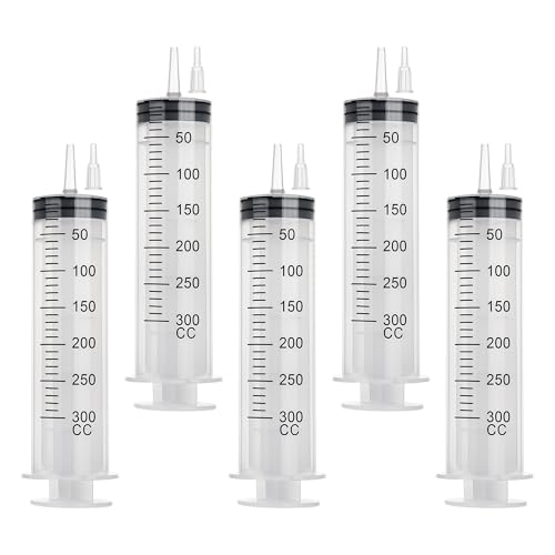 300ml Large Syringe, 5-pack Plastic Syringes for Liquid with Tip Adapter | 300cc Large syringe for thick liquids & Scientific Labs, Oil Transfer, Plant Watering & Refilling, Glue, Individual Sealed - style: 300 ML