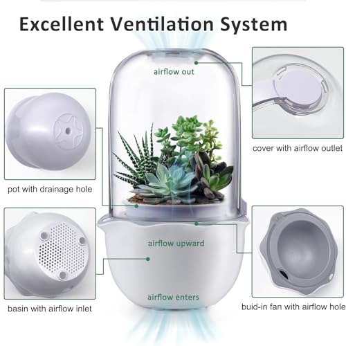 Smart Venus Fly Trap Terrarium Pot with Timer&Fan, Mini Plant Terrarium Kit | Plant Terrarium Kit with Grow Light for Carnivorous,Butterwort,Venus Fly trap,Christmas Gardening Gift for Women Garden Lover