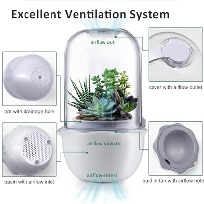 Smart Venus Fly Trap Terrarium Pot with Timer&Fan, Mini Plant Terrarium Kit | Plant Terrarium Kit with Grow Light for Carnivorous,Butterwort,Venus Fly trap,Christmas Gardening Gift for Women Garden Lover