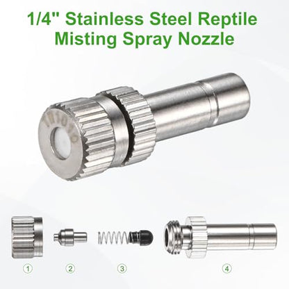M METERXITY Reptile Mister Nozzles, 0.8mm Pore Copper 1/4" Four-Head Reptile Misting Spray Nozzle with Plug for Terrarium/Vivarium, 360 Degree Adjustable Detachable Nozzles [White]