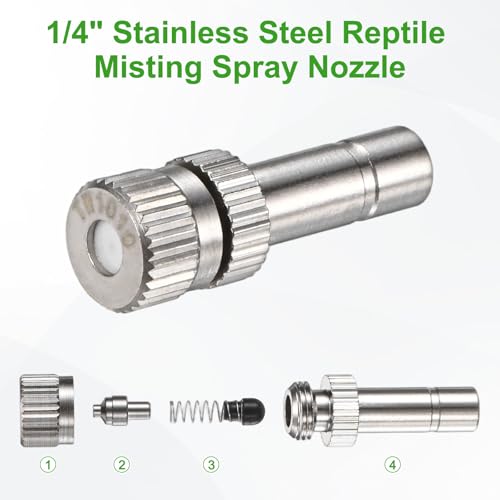 M METERXITY Reptile Mister Nozzles, 0.4mm Pore Copper 1/4" Four-Head Reptile Misting Spray Nozzle with Plug for Terrarium/Vivarium, 360 Degree Adjustable Detachable Nozzles [White]