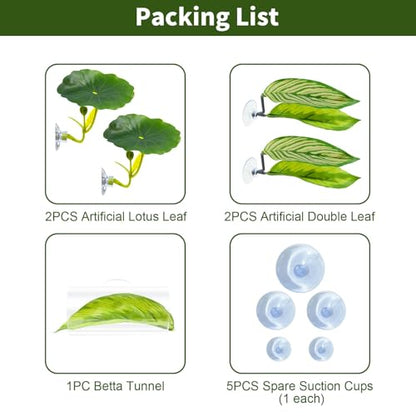 5PCS Betta Hammock & Fish Toys Set, Soft Aquarium Decor Plastic Plants that Won’t Damage Fishtail, Acrylic Tube Tunnel for Betta Fish Tank Decorations, Aquarium Hideout with Spare Suction Cups