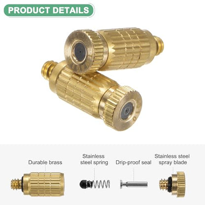 M METERXITY 20-Pack Brass Misting Nozzles, 0.016"/0.4mm Orifice Mister Nozzles Brass, High Pressure Spray Misting Nozzle Head for Outdoor Cooling System/Greenhouse/Landscaping [10/24 UNC] - size: 0.4mm