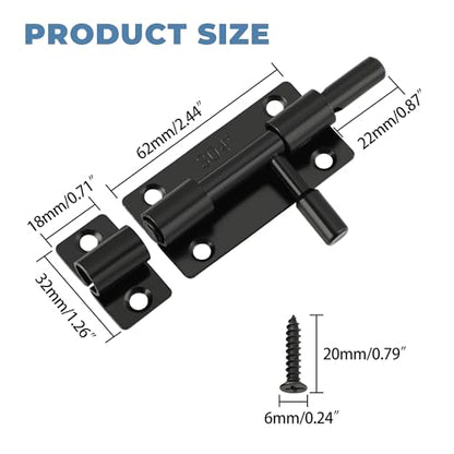 Mooche Slide Latch Lock Barrel Bolt with Padlock Hole, 3.15" Barrel Bolt | SUS304 Stainless Steel Black Gate Latches Door Lock for Interior Front Door Toilet Barn Fence Garage Pet Room