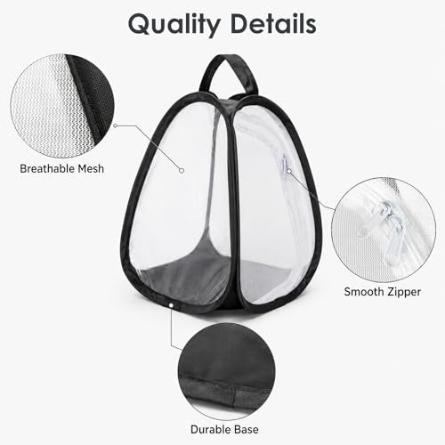 Kingrol 2 Pack Collapsible Insect & Butterfly Habitat Cage, Pop-Up Mesh Butterfly Rearing Enclosure with Clear Viewing Window, Zipper Access & Polyester Base, 7.75 x 7.75 x 11 Inch