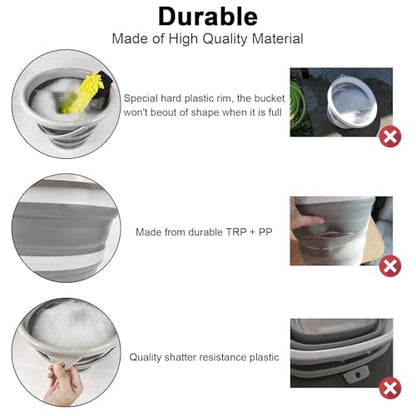 Collapsible Wash Bucket with Microfiber Mitt, 10L (2.6 Gallon) Portable Collapsiblle Buckett with Handle for Car Wash Household Cleaning, Multiuse Collapsibles Water Bucket and Car wash mitt - Grey - color: Gray